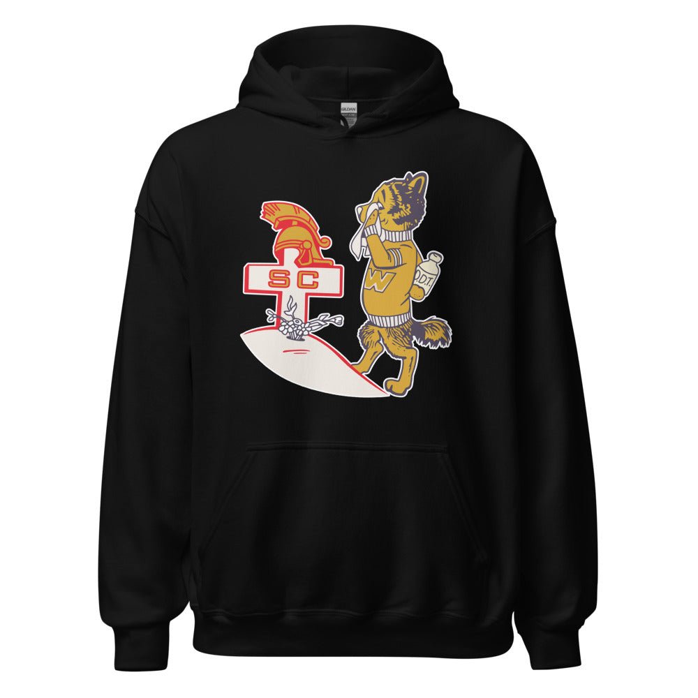 Vintage Washington USC Rivalry Hoodie - 1940s Huskies vs. Trojan Rivalry Art Hoodie - rivalryweek