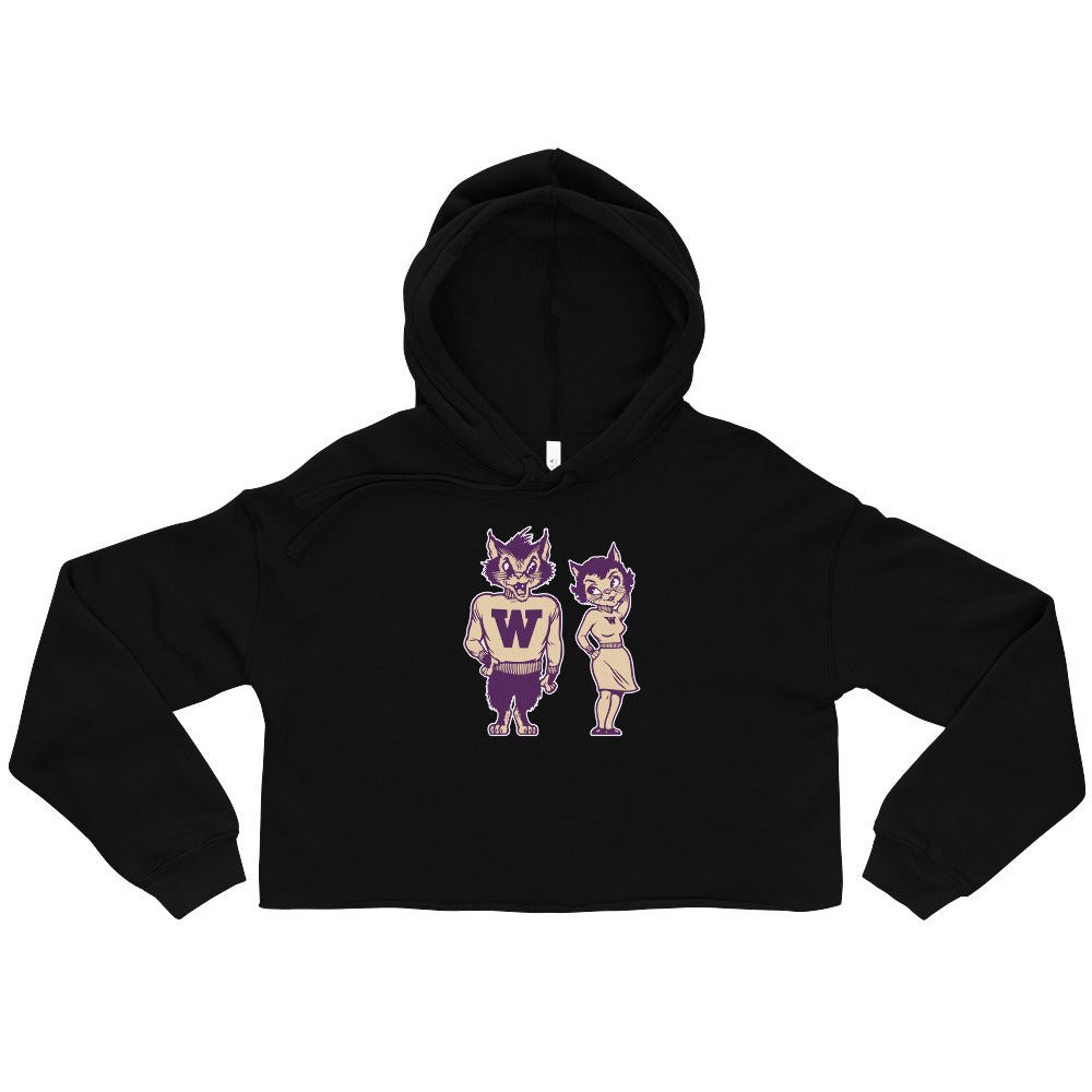 Vintage Weber State Mascots Women's Cropped Hoodie - 1950s Wildcats in Love Art Cropped Hoodie - Rivalry Week