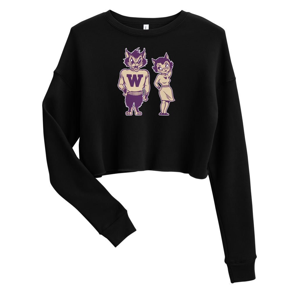 Vintage Weber State Mascots Women's Cropped Sweatshirt - 1950s Wildcats in Love Art Cropped Sweatshirt - Rivalry Week