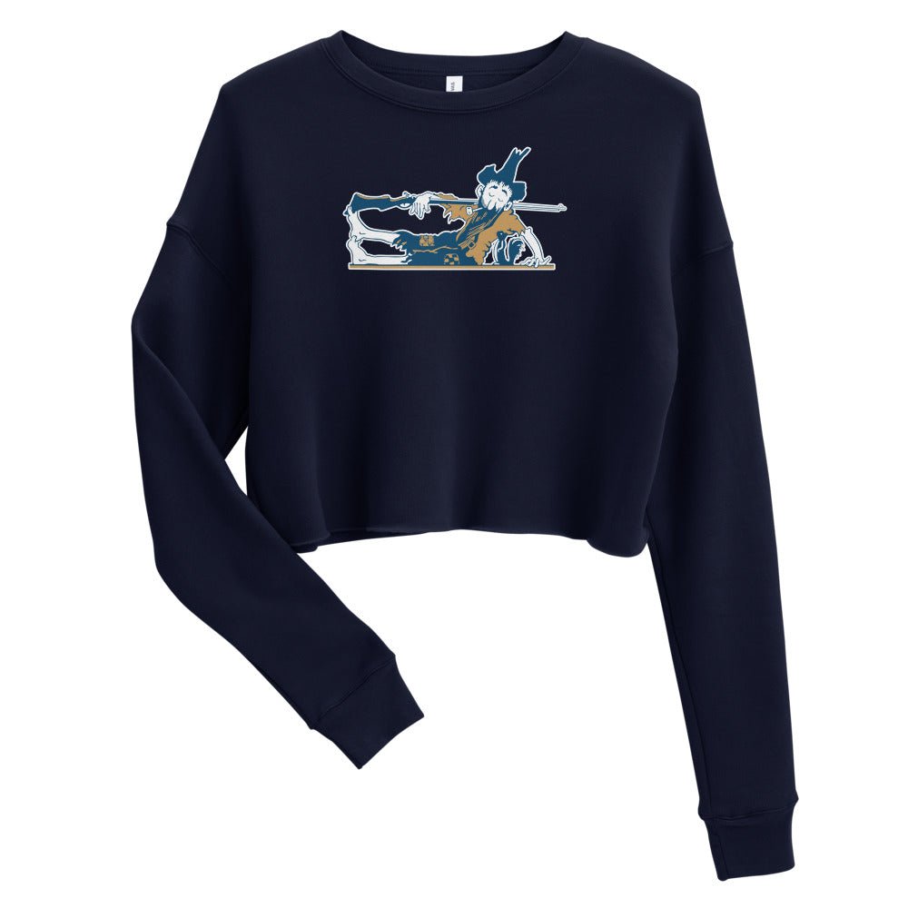 Vintage West Virginia Women's Cropped Sweatshirt - 1950s Vintage Snoozing Mountaineer Art Cropped Sweatshirt - rivalryweek