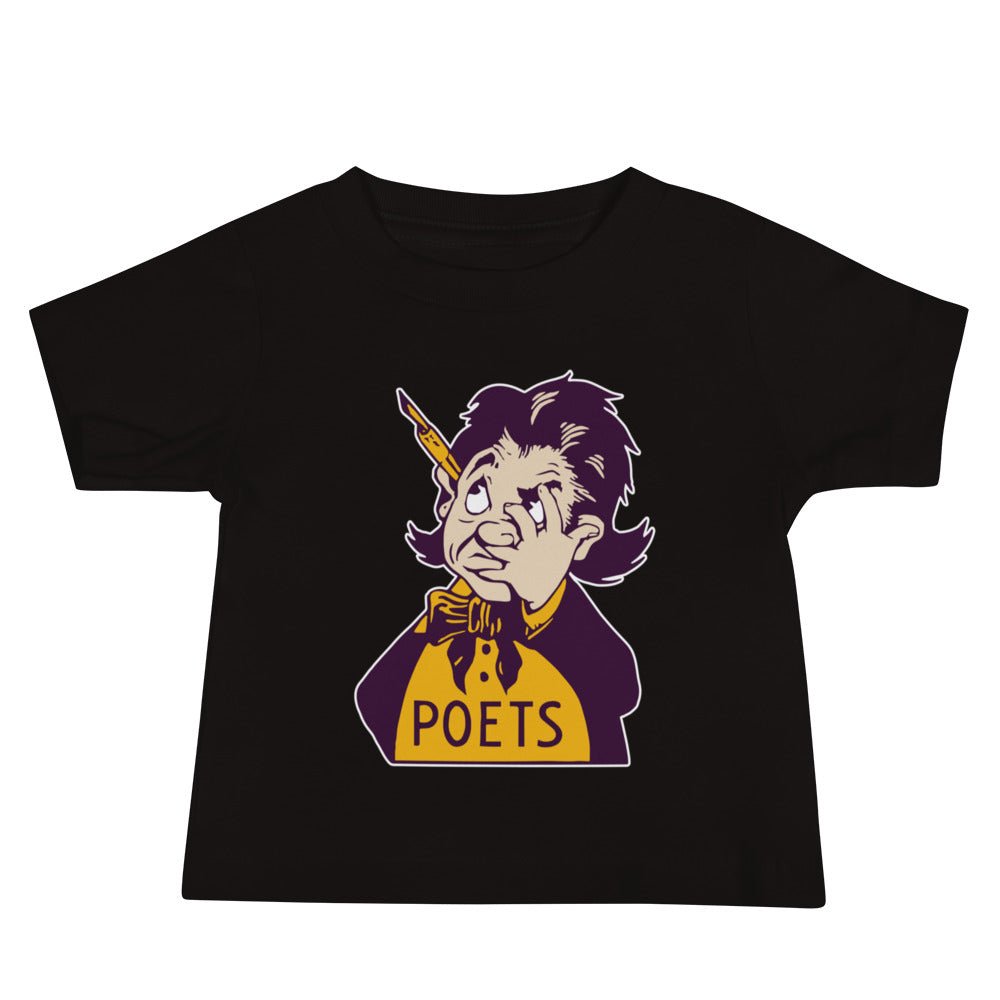 Vintage Whittier Poets Baby T Shirt - 1940s Pensive Mascot Art Baby Staple Tee - rivalryweek