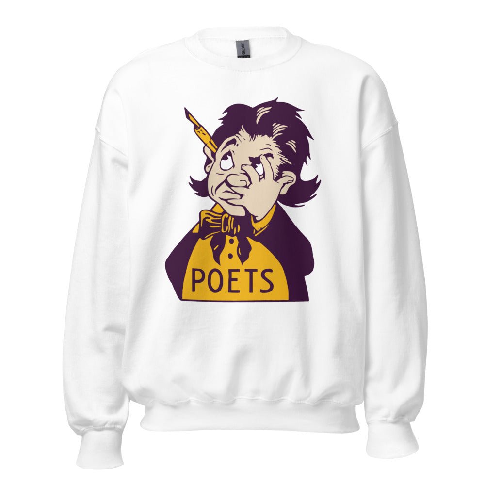 Vintage Whittier Poets Crew Neck Sweatshirt - 1940s Pensive Mascot Art Sweatshirt - rivalryweek