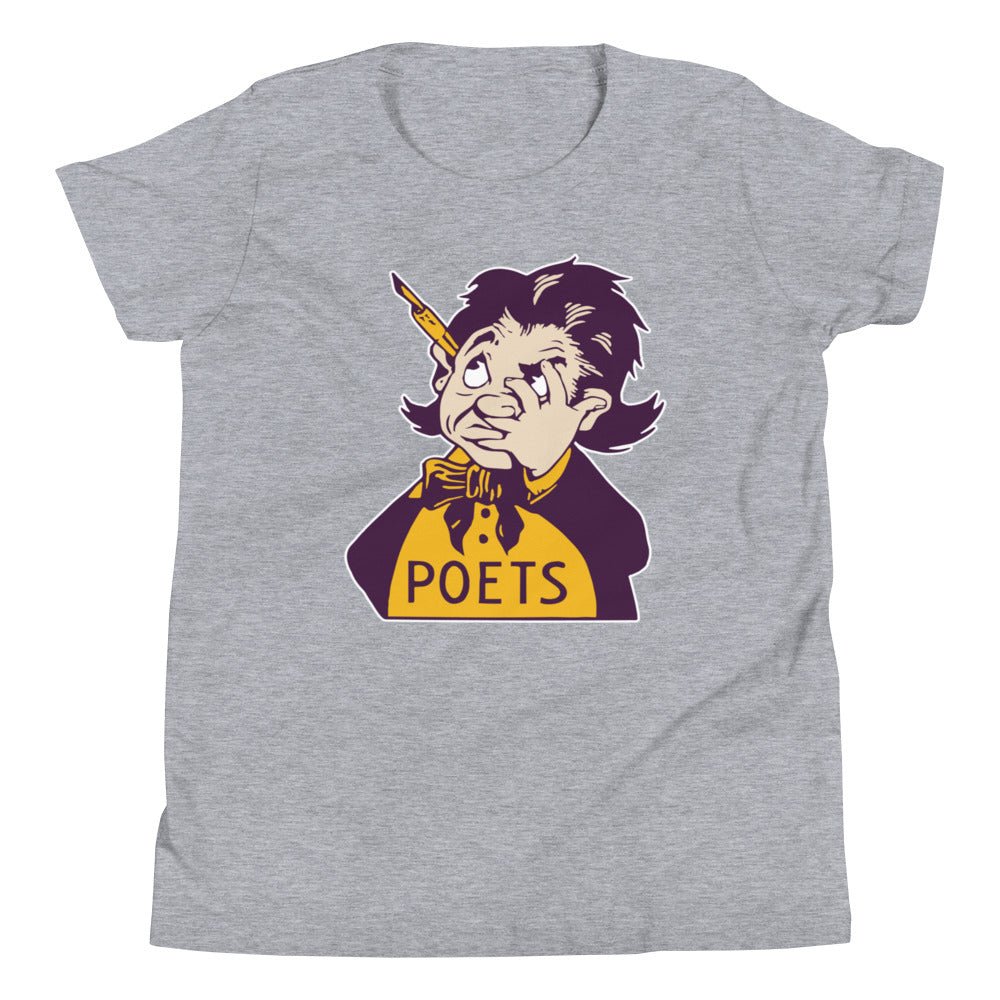 Vintage Whittier Poets Kids Youth Shirt - 1940s Pensive Mascot Art Youth Staple Tee - rivalryweek