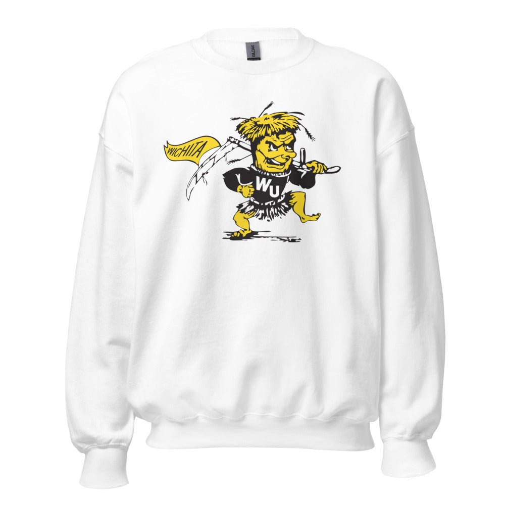 Vintage Wichita Shocker Crew Neck Sweatshirt - 1940s Vintage Wichita Shocker Saber n Flag Art Sweatshirt - rivalryweek