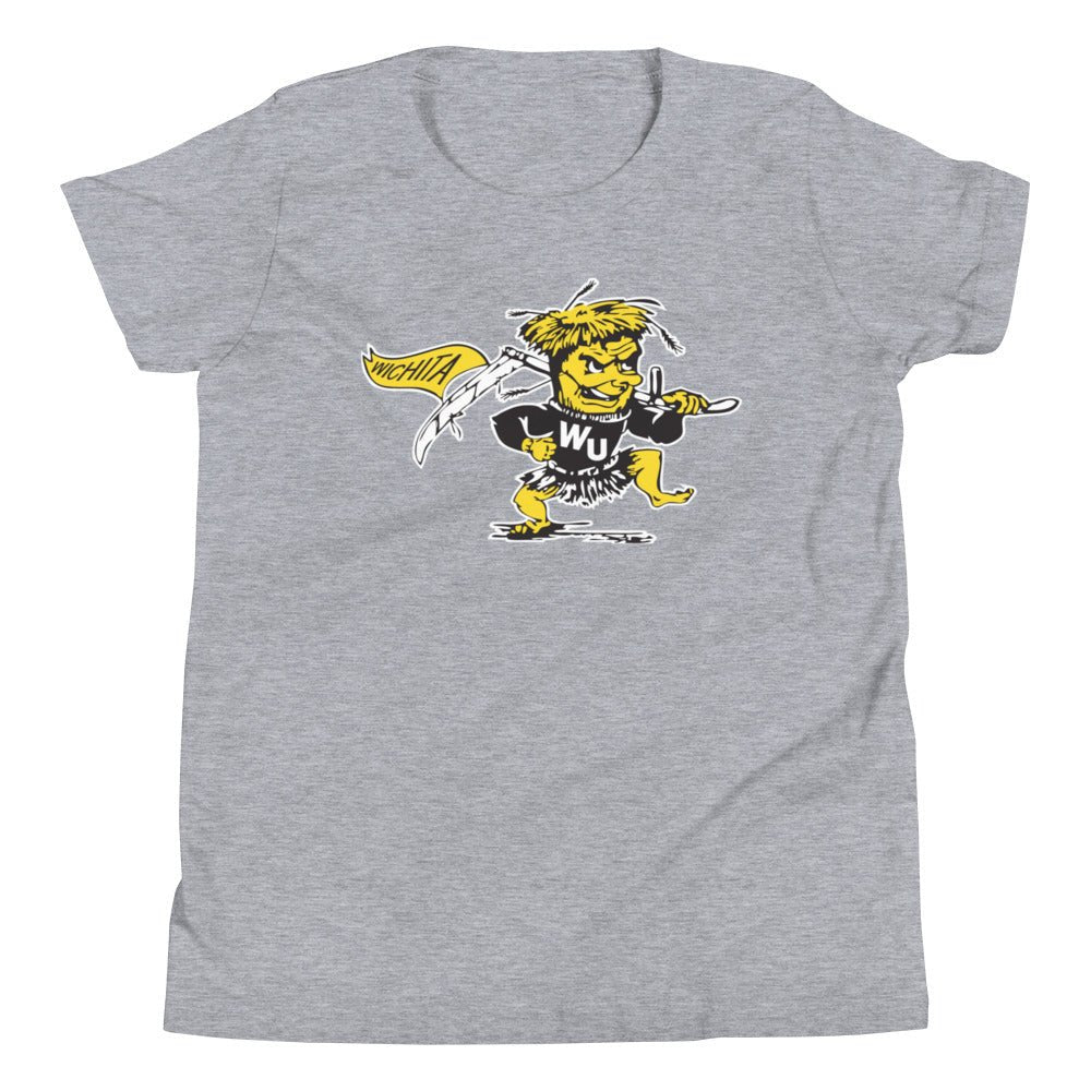 Vintage Wichita Shocker Kids Youth Shirt - 1940s Vintage Wichita Shocker Saber n Flag Art Youth Staple Tee - rivalryweek