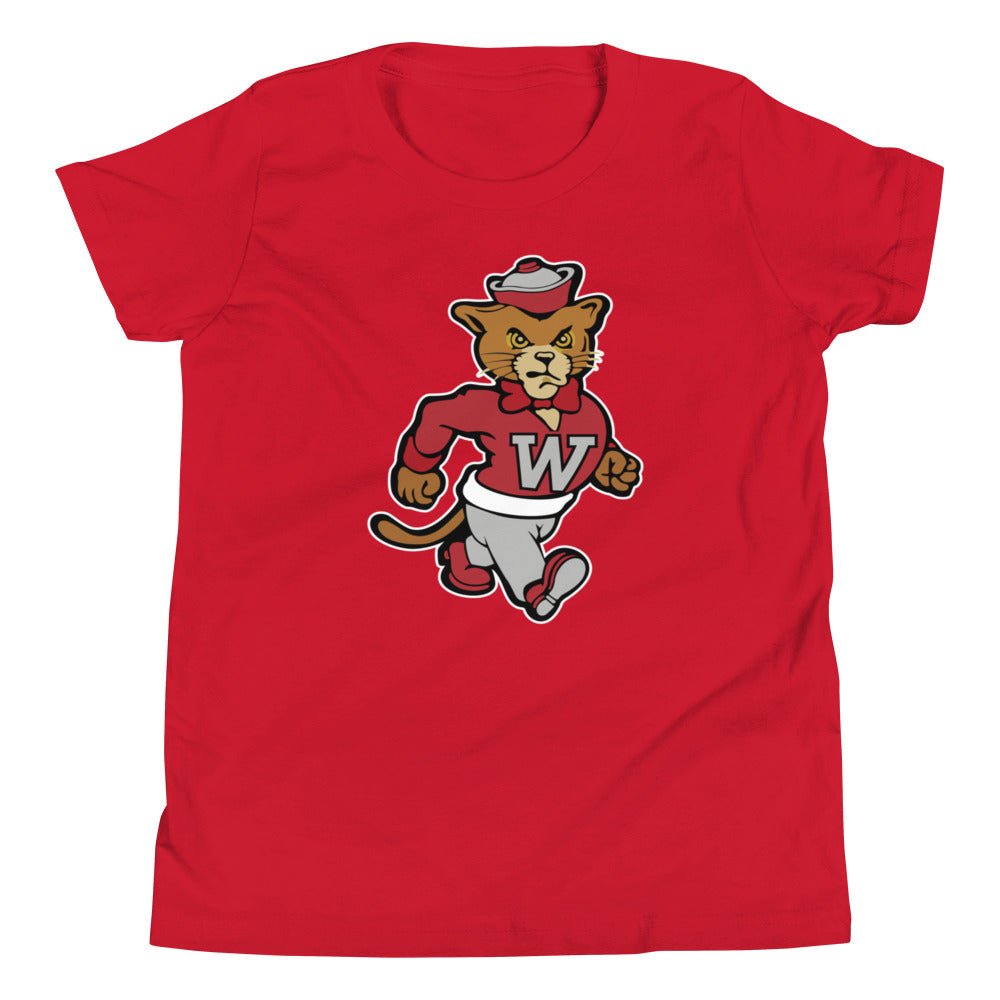 Vintage WSU Kids Youth Shirt - 1950s Marching Cougar Mascot Art Youth Staple Tee - rivalryweek