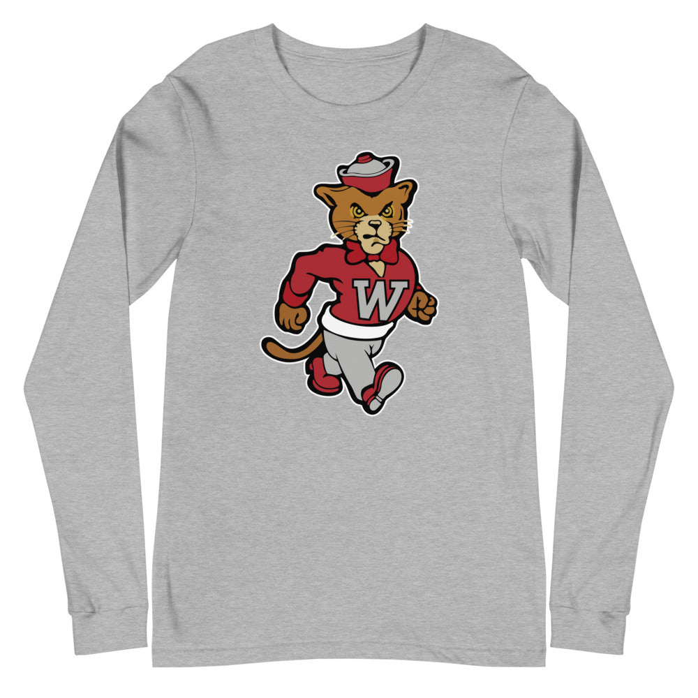 Vintage WSU Long Sleeve Shirt - 1950s Marching Cougar Mascot Art Long Sleeve Shirt - rivalryweek