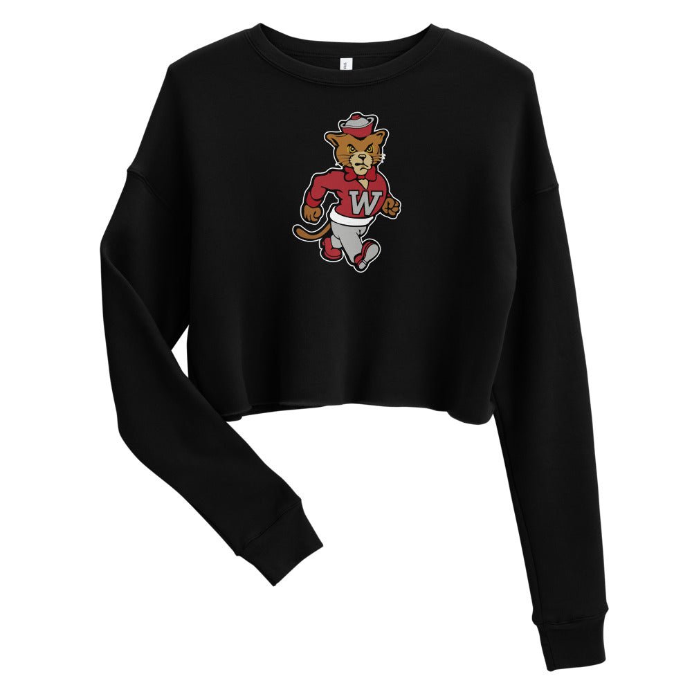 Vintage WSU Women's Cropped Sweatshirt - 1950s Marching Cougar Mascot Art Cropped Sweatshirt - rivalryweek