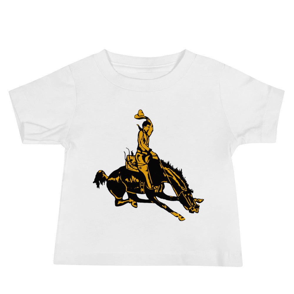 Vintage Wyoming Cowboys Baby T Shirt - 1940s Classic Cowboy Art Baby Staple Tee - rivalryweek