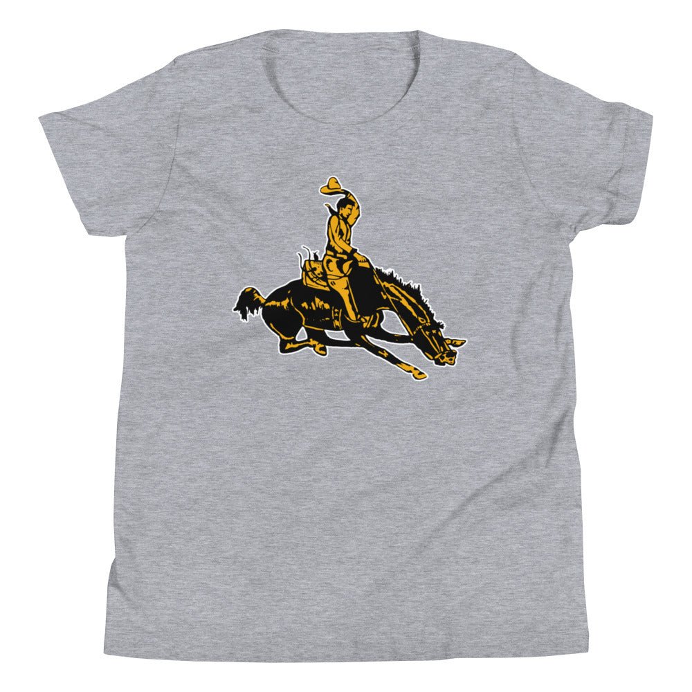 Vintage Wyoming Cowboys Kids Youth Shirt - 1940s Classic Cowboy Art Youth Staple Tee - rivalryweek