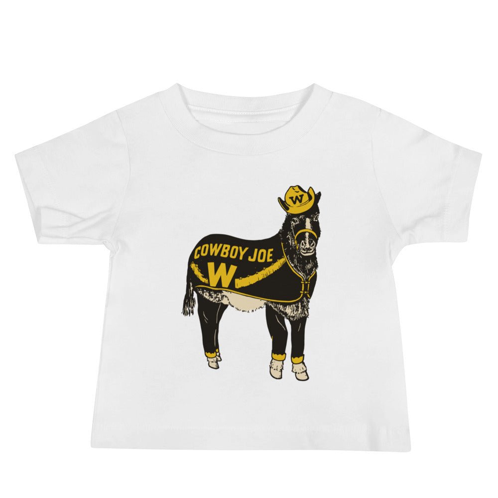 Vintage Wyoming Mascot Baby T Shirt - 1940s Cowboy Joe Art Baby Staple Tee - rivalryweek