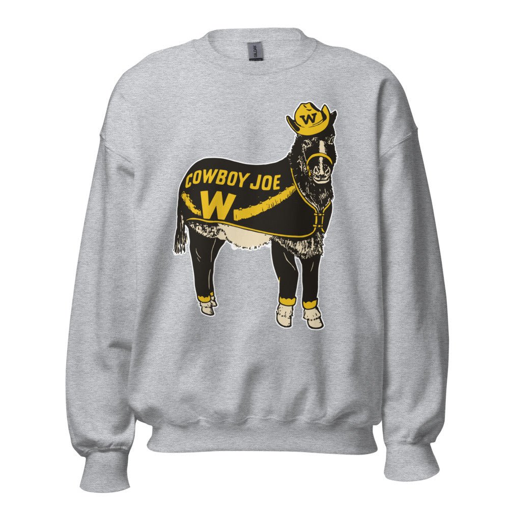 Vintage Wyoming Mascot Crew Neck Sweatshirt - 1940s Cowboy Joe Art Sweatshirt - rivalryweek