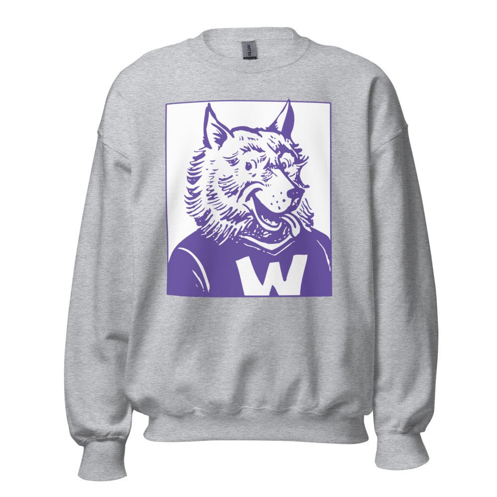 Washington Husky Crew Neck Sweatshirt - 1959 Happy Husky Art Sweatshirt - rivalryweek