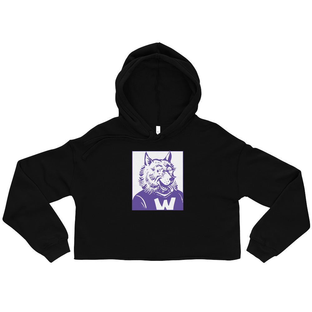 Washington Husky Women's Cropped Hoodie - 1959 Happy Husky Art Cropped Hoodie - rivalryweek