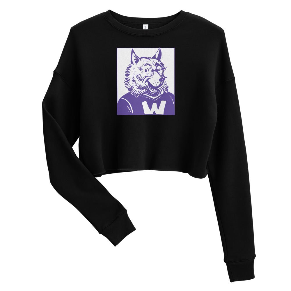 Washington Husky Women's Cropped Sweatshirt - 1959 Happy Husky Art Cropped Sweatshirt - rivalryweek