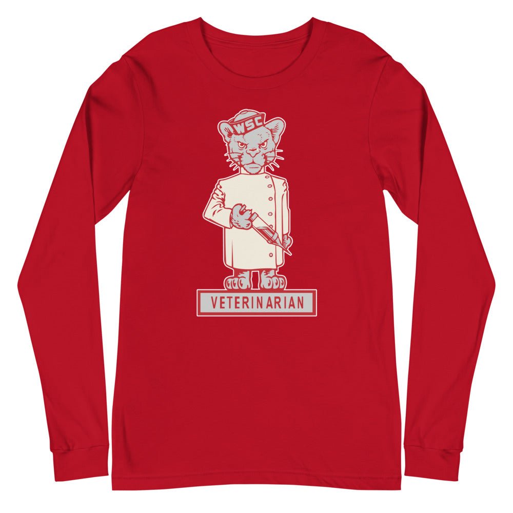 WSU Vintage Long Sleeve Shirt - 1950s Doctor Cougar Alt Mascot Art Long Sleeve Shirt - rivalryweek