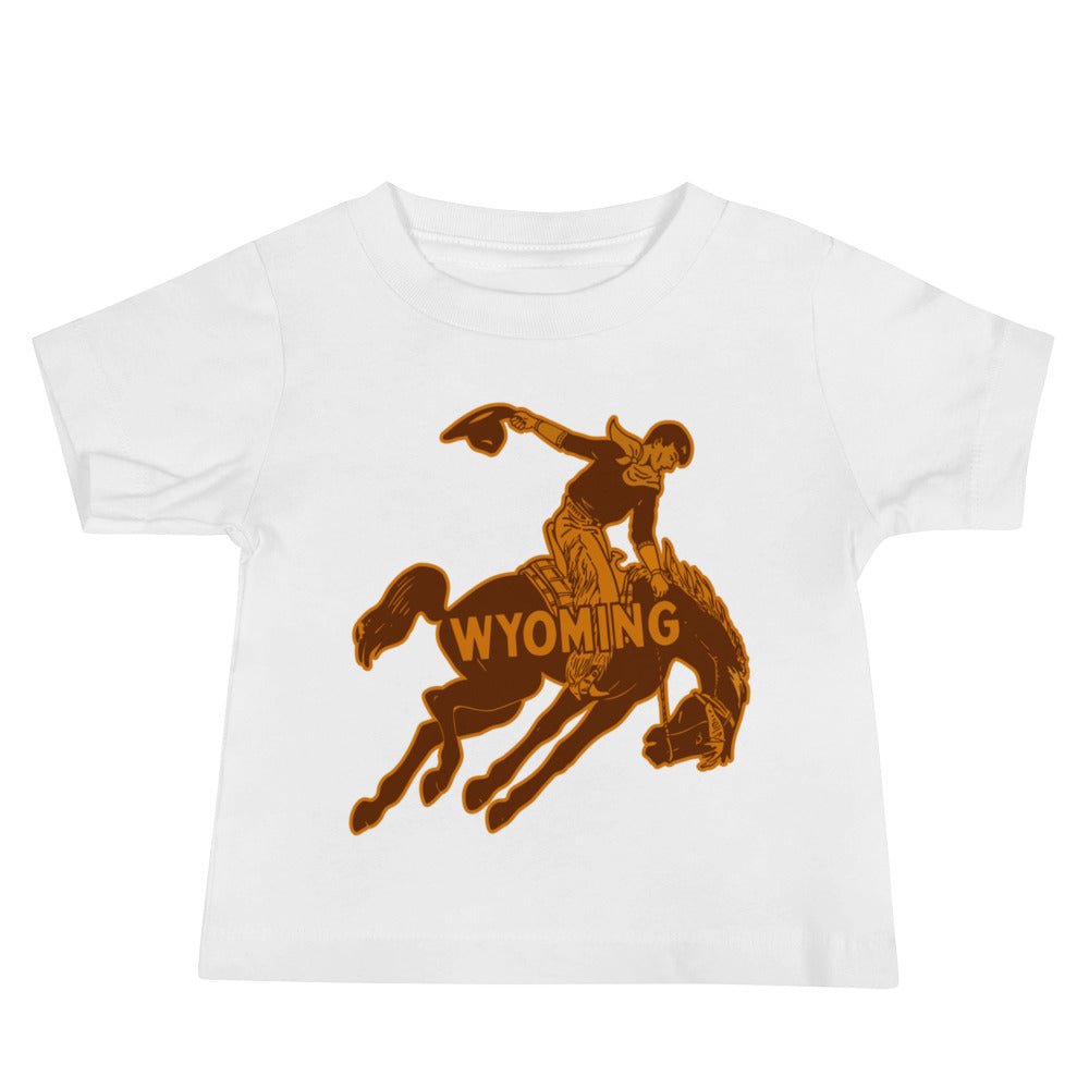 Wyoming Cowboys Vintage Baby T Shirt - 1940s Ride 'em Cowboy Art Baby Staple Tee - rivalryweek