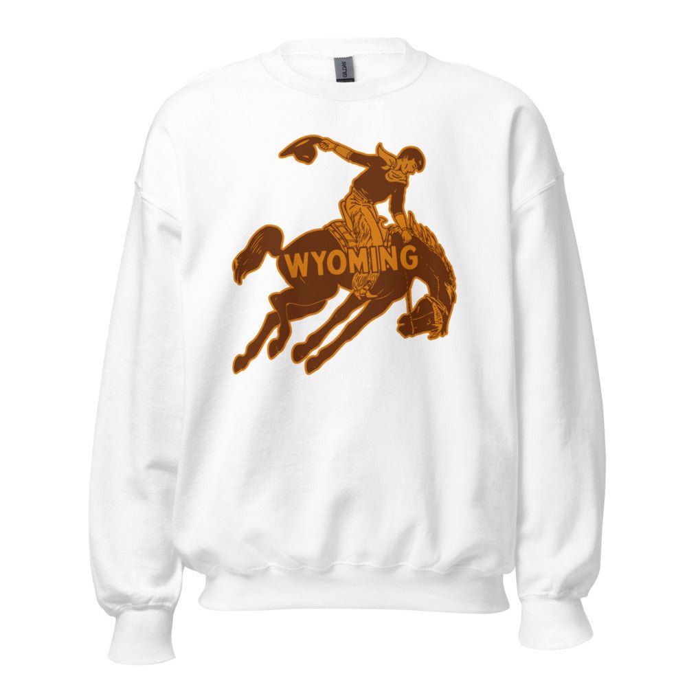 Wyoming Cowboys Vintage Crew Neck Sweatshirt - 1940s Ride 'em Cowboy Art Sweatshirt - rivalryweek