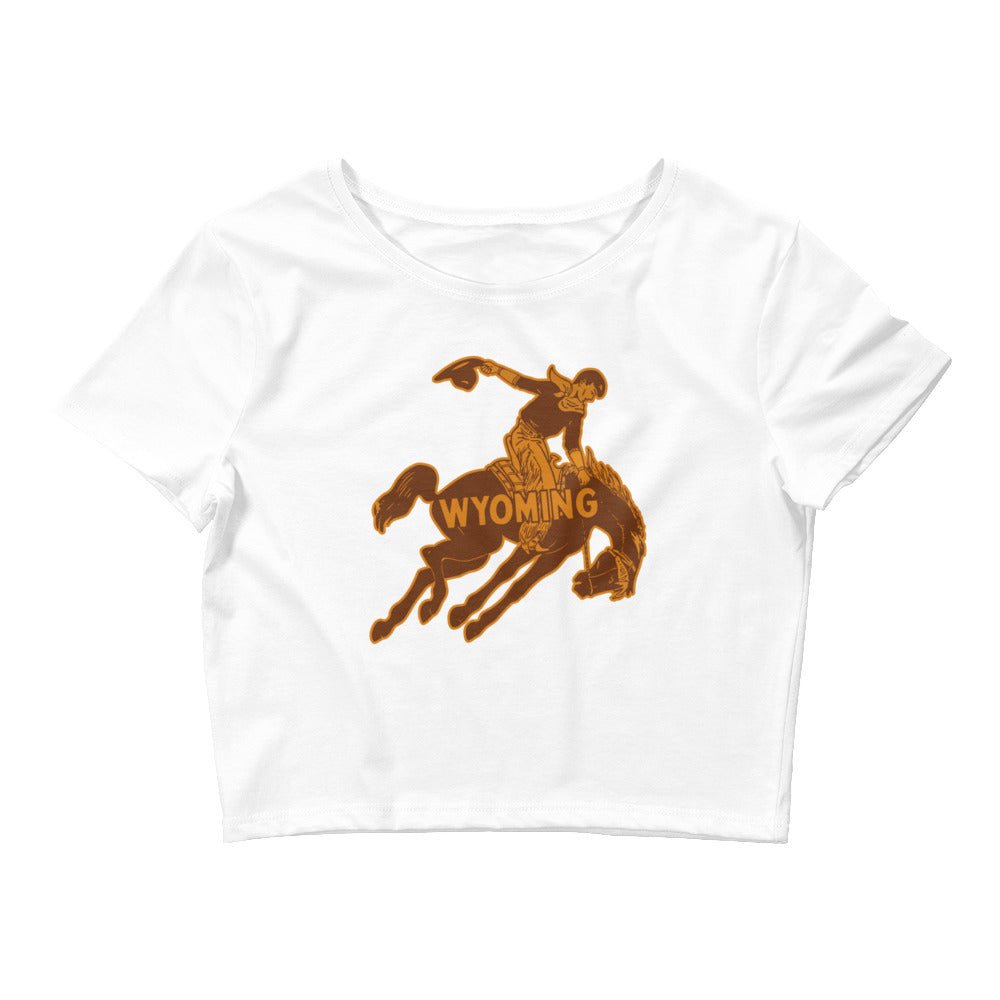 Wyoming Cowboys Vintage Crop Top - 1940s Ride 'em Cowboy Art Crop Top - rivalryweek