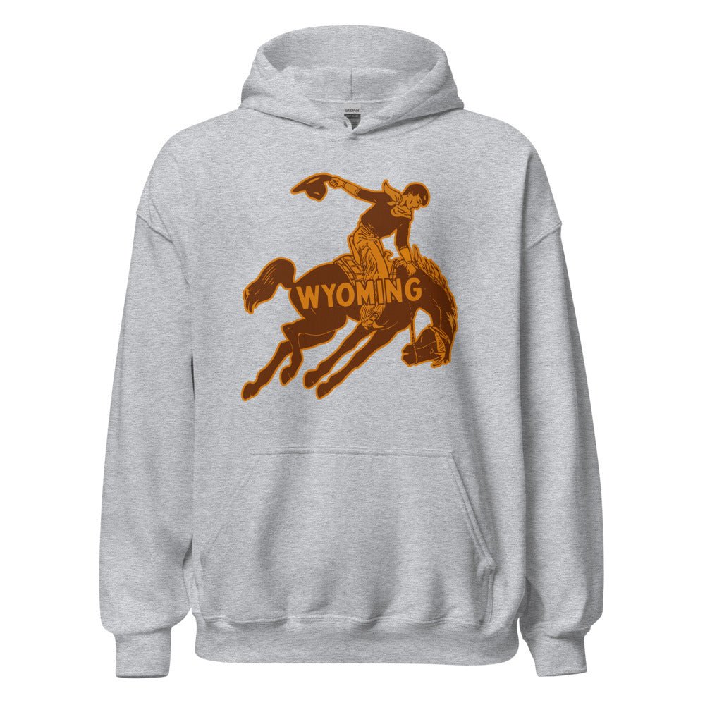 Wyoming Cowboys Vintage Hoodie - 1940s Ride 'em Cowboy Art Hoodie - rivalryweek