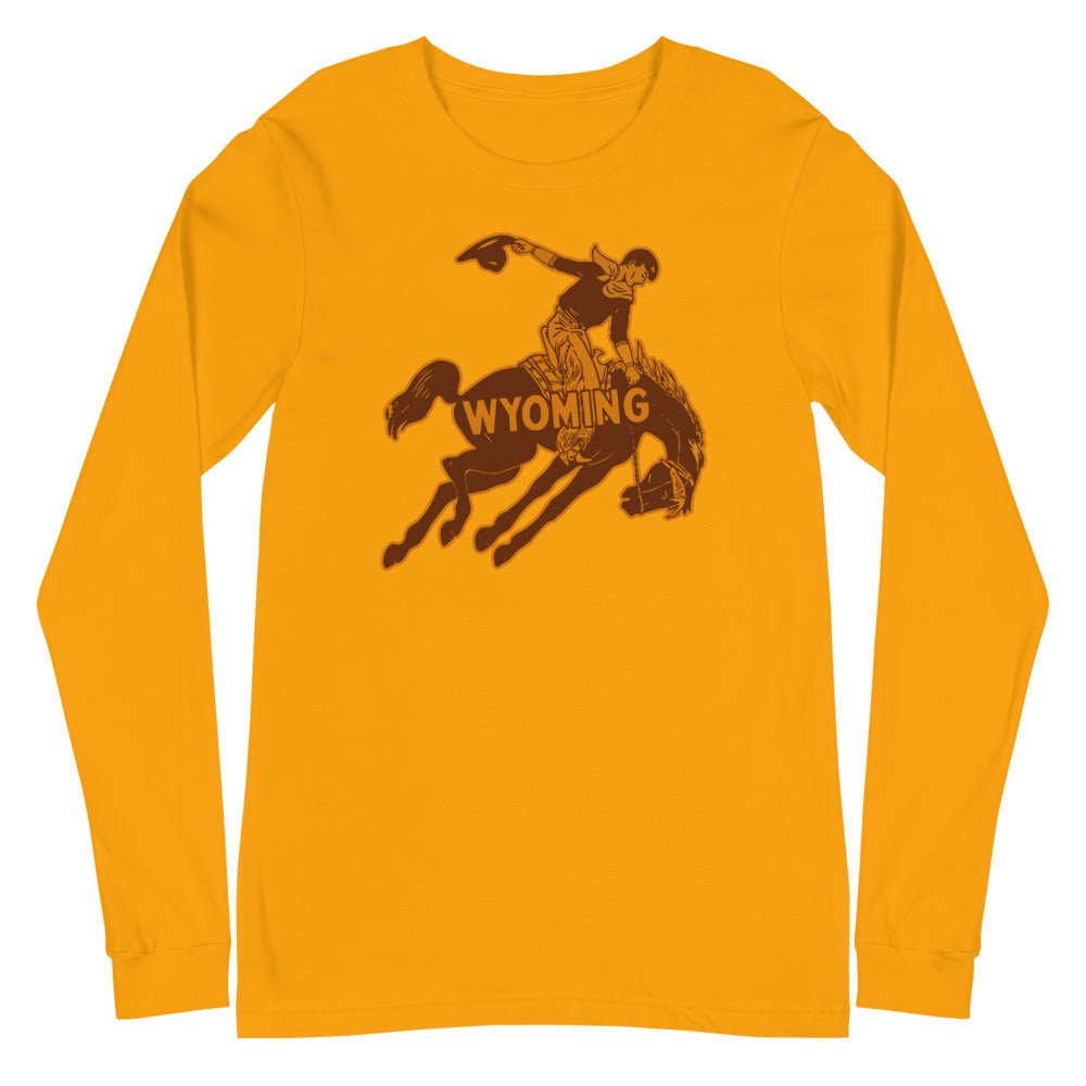 Wyoming Cowboys Vintage Long Sleeve Shirt - 1940s Ride 'em Cowboy Art Long Sleeve Shirt - rivalryweek